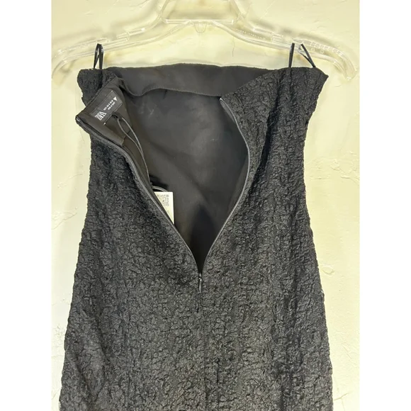 NWT 2021 ZARA Black Strapless Lace Midi Dress S - Picture 7 of 12